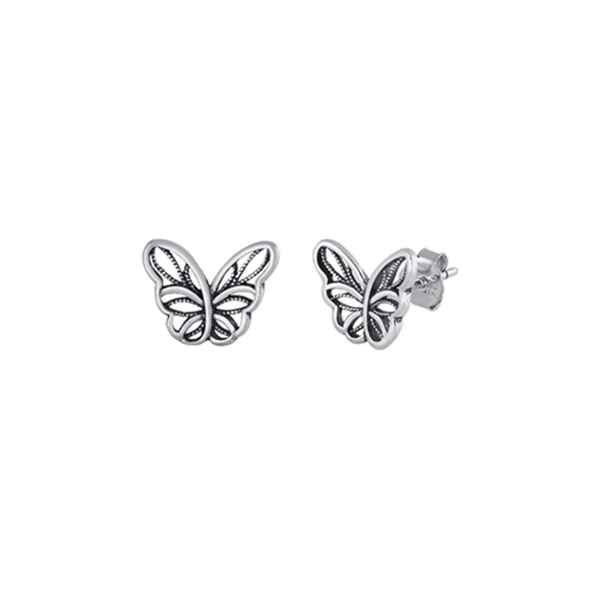 Milgrain Butterfly Stud Earrings in Sterling Silver