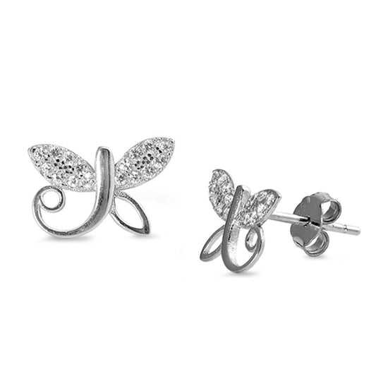 Dragonfly Cubic Zirconia Stud Earrings in Sterling Silver