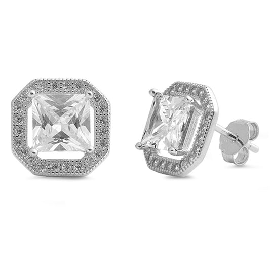 Victorian Era Cubic Zirconia Stud Earrings in Sterling Silver