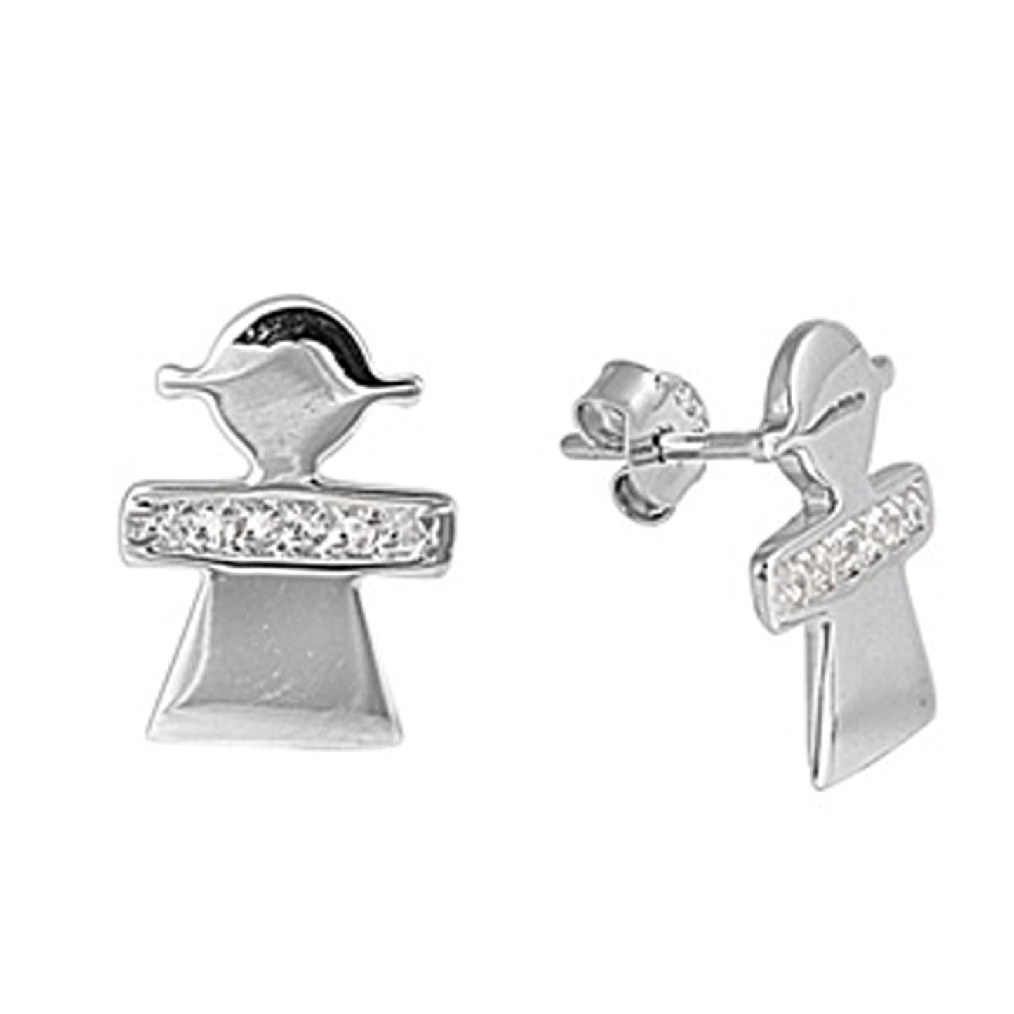 Girl Outline Cubic Zirconia Accent Stud Earrings in Sterling Silver