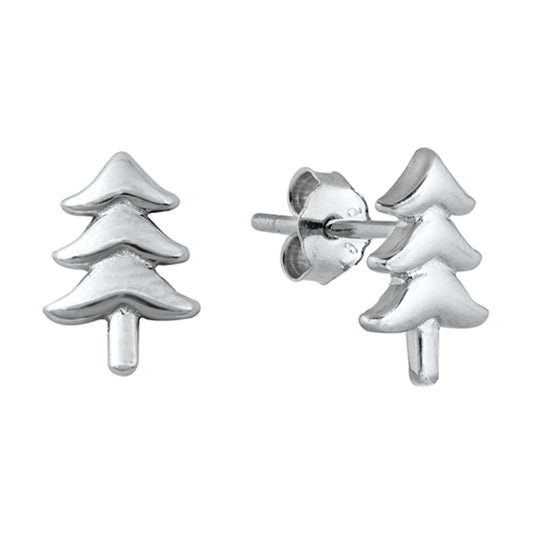 Winter Pine Tree Stud Earrings in Sterling Silver