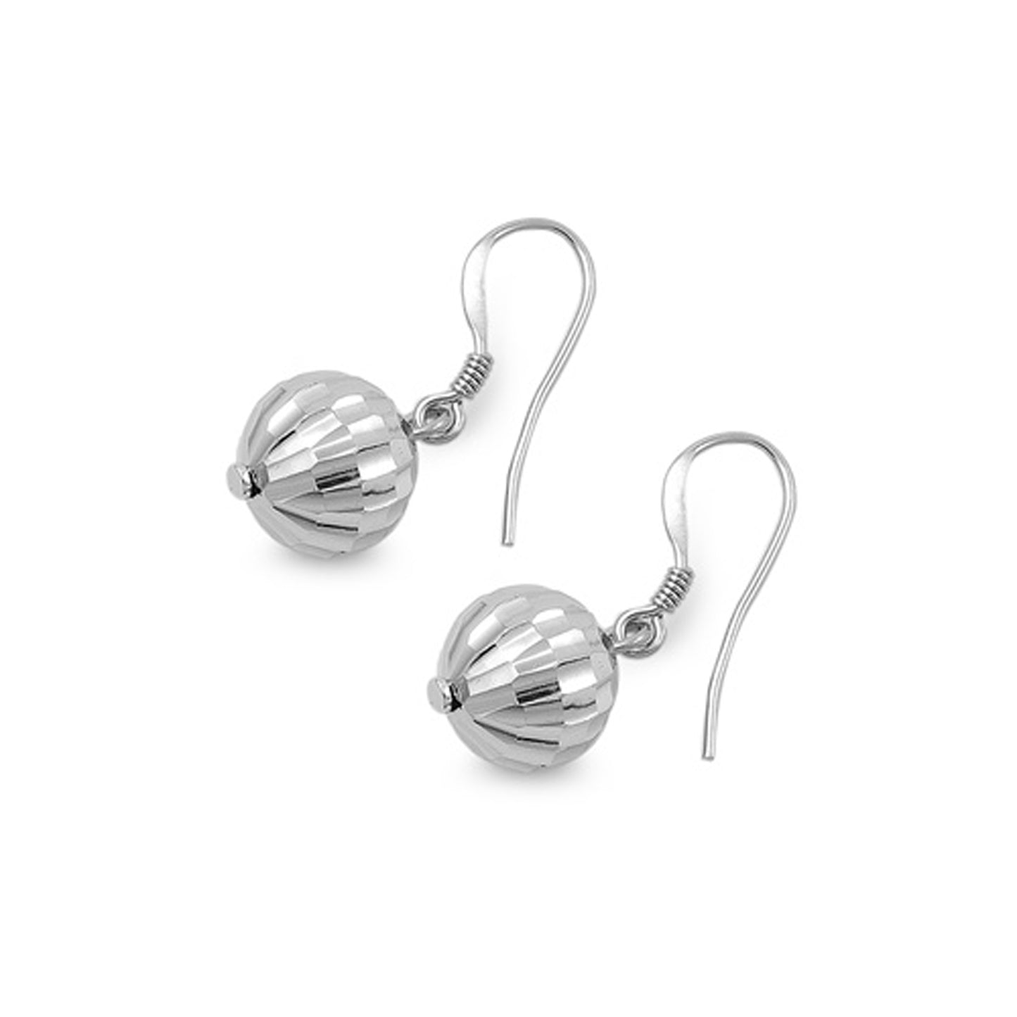 Mirror Texture Bead Dangle Earrings in Sterling Silver