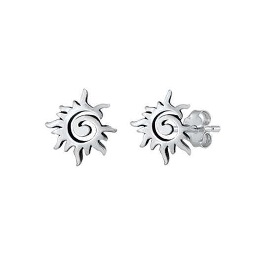 Sun Spiral Stud Earrings in Sterling Silver