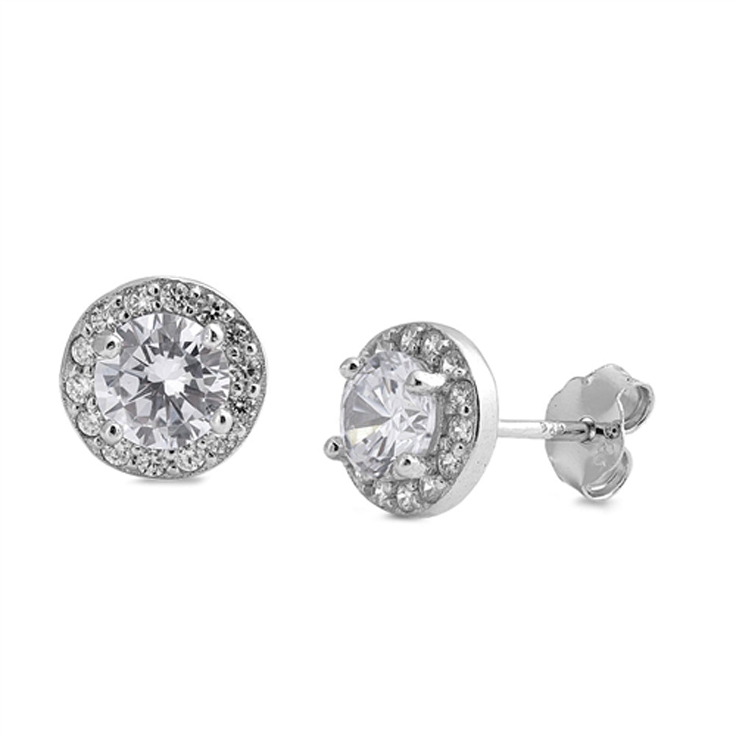 Vintage Round Cubic Zirconia Stud Earrings in Sterling Silver