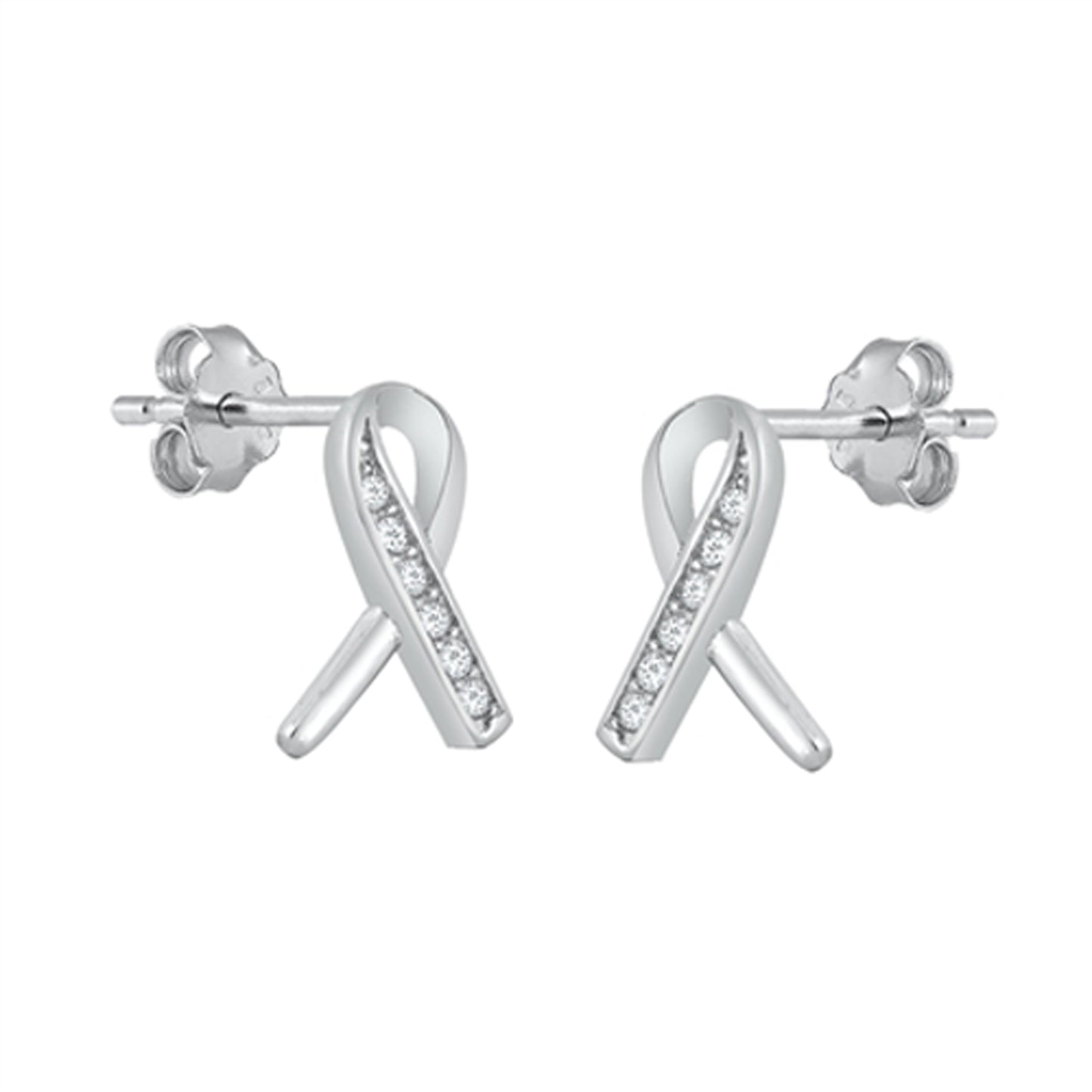 Breast Cancer Awareness Symbol Stud Earrings in Sterling Silver