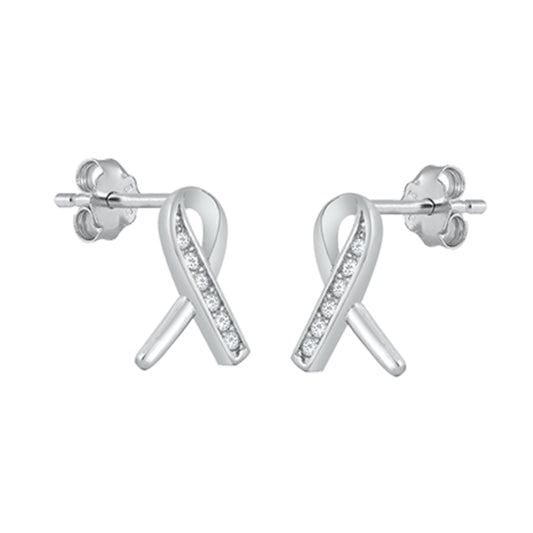 Breast Cancer Awareness Symbol Stud Earrings in Sterling Silver