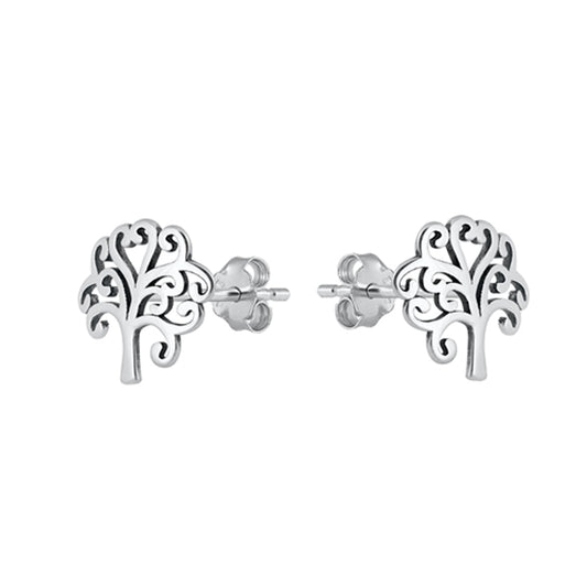 Whimsical Tree Stud Earrings in Sterling Silver