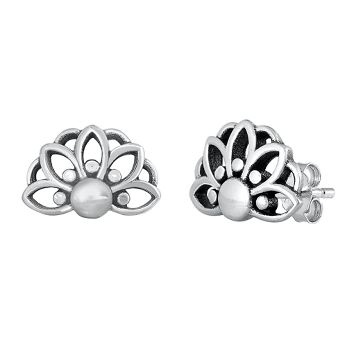 Lotus Flower Stud Earrings in Sterling Silver