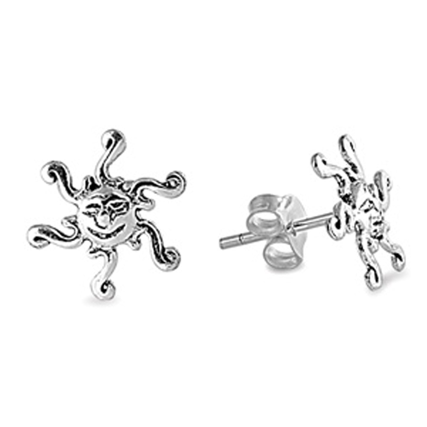 Spiral Style Sun Stud Earrings in Sterling Silver