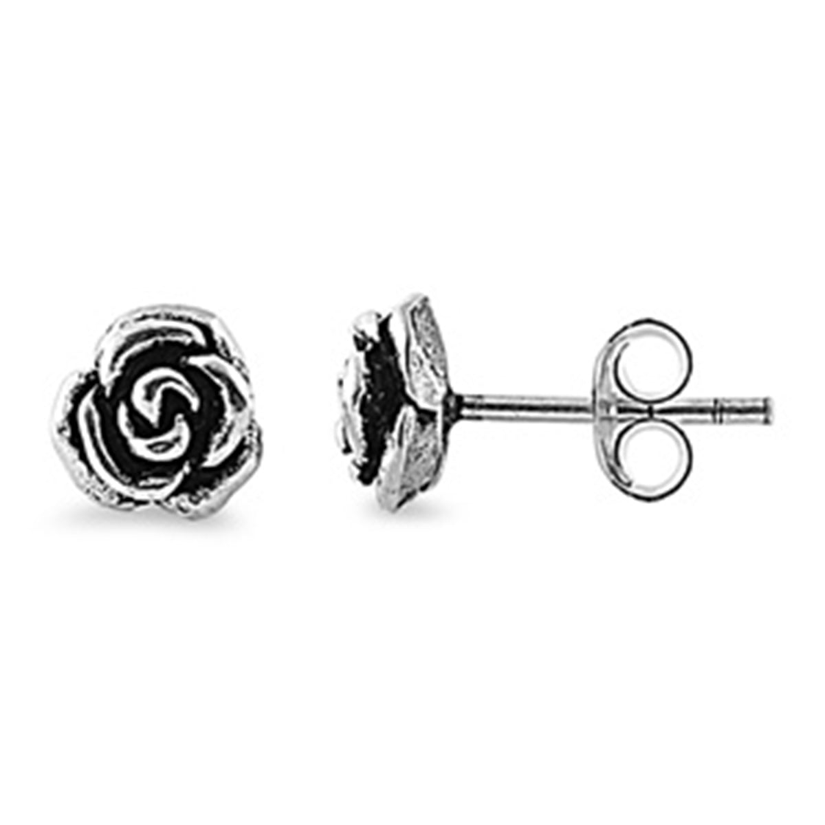 Vintage Rose Bud Stud Earrings in Sterling Silver