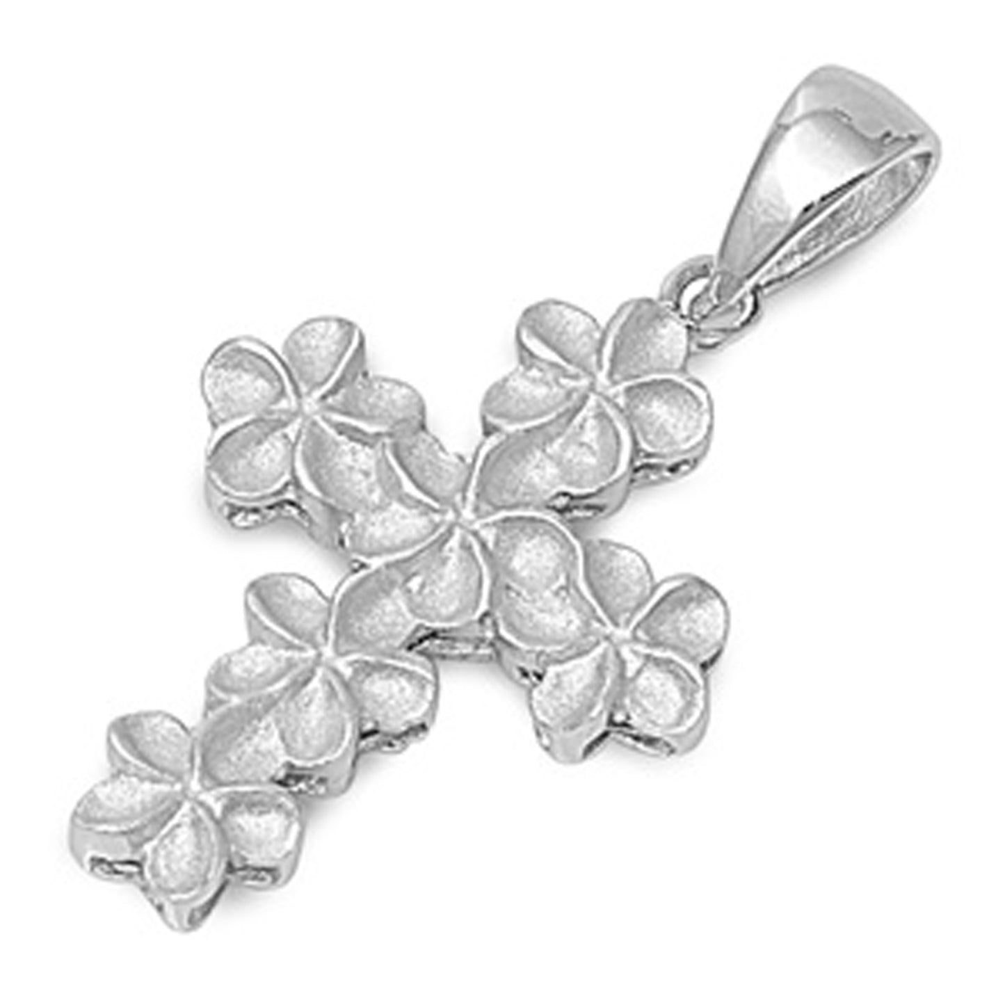 Plumeria Cross Pendant in Sterling Silver