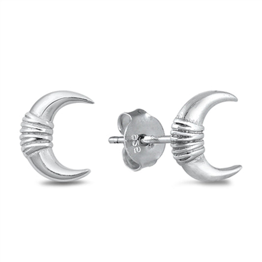 Ribbed Half Moon Stud Earrings in Sterling Silver