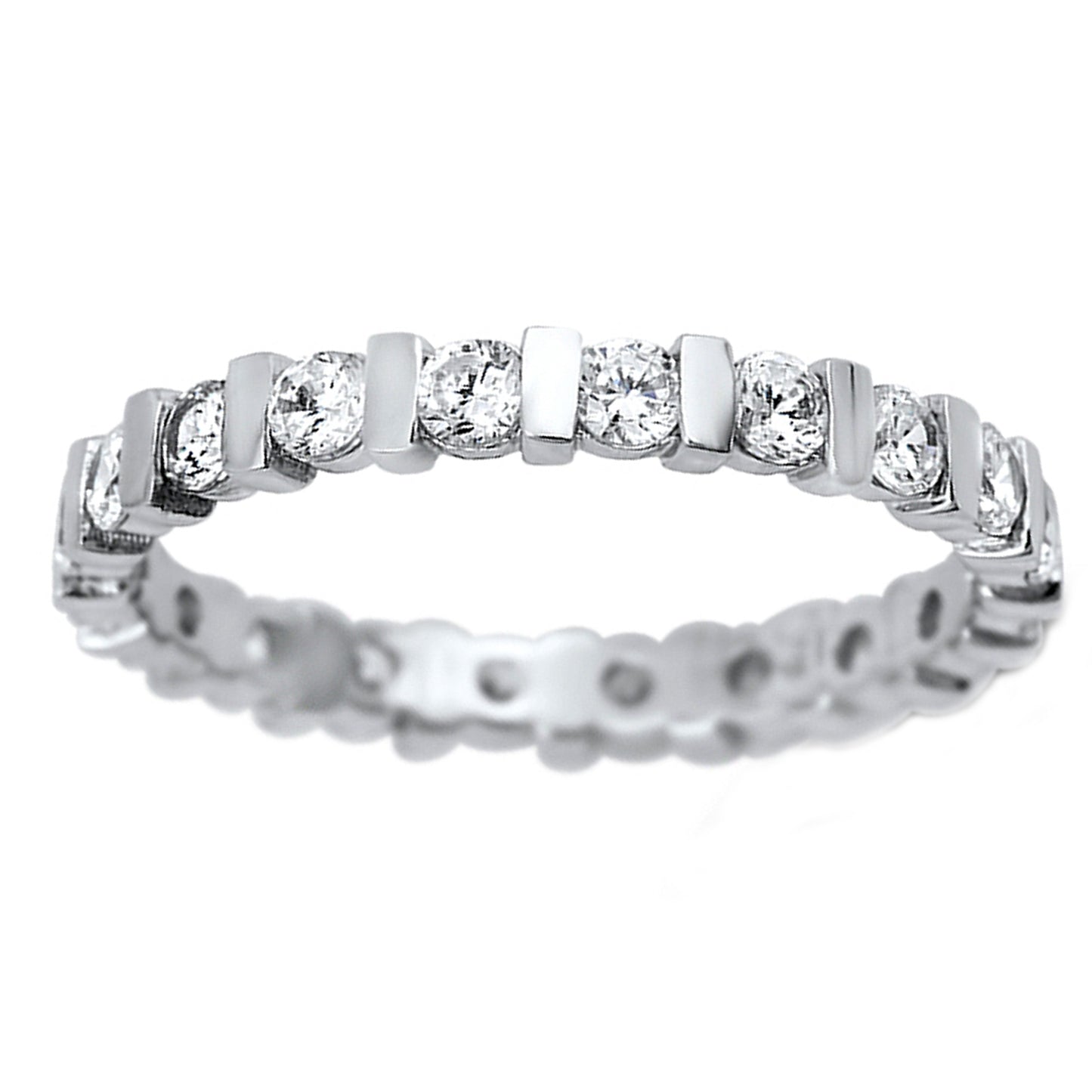 Bar Setting Cubic Zirconia Wedding Ring in Sterling Silver