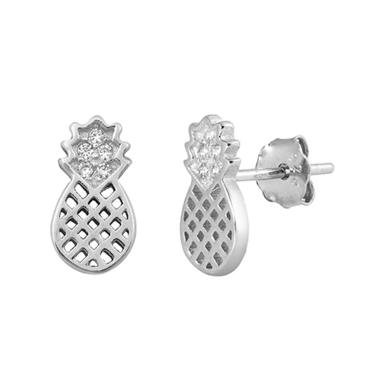 Pineapple Cubic Zirconia Accent Stud Earrings in Sterling Silver