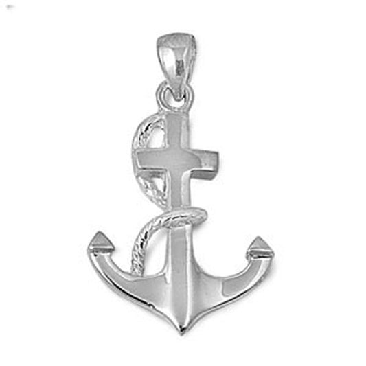 Navy Anchor with Rope Pendant in Sterling Silver