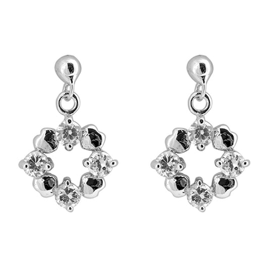 Cubic Zirconia Mini Hearts Dangle Earrings in Sterling Silver