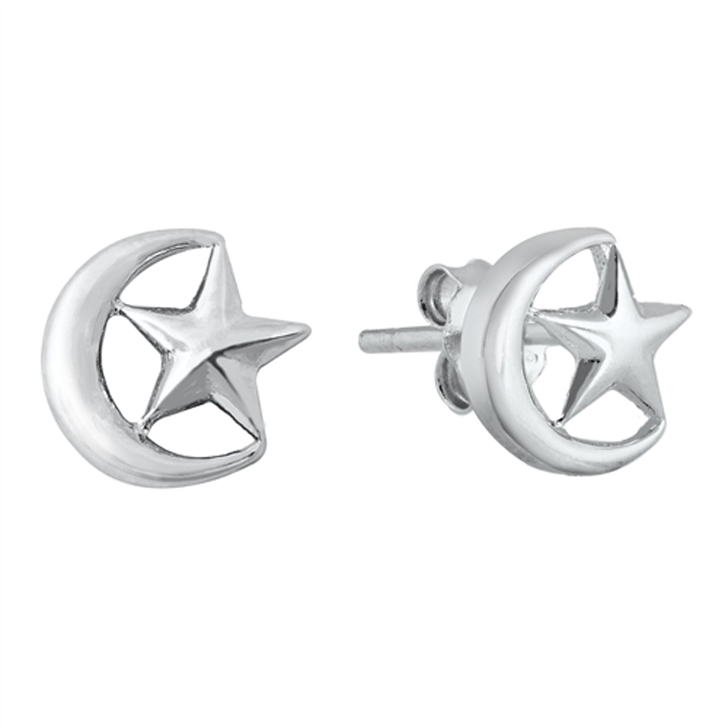 Goodnight Moon with Star Stud Earrings in Sterling Silver