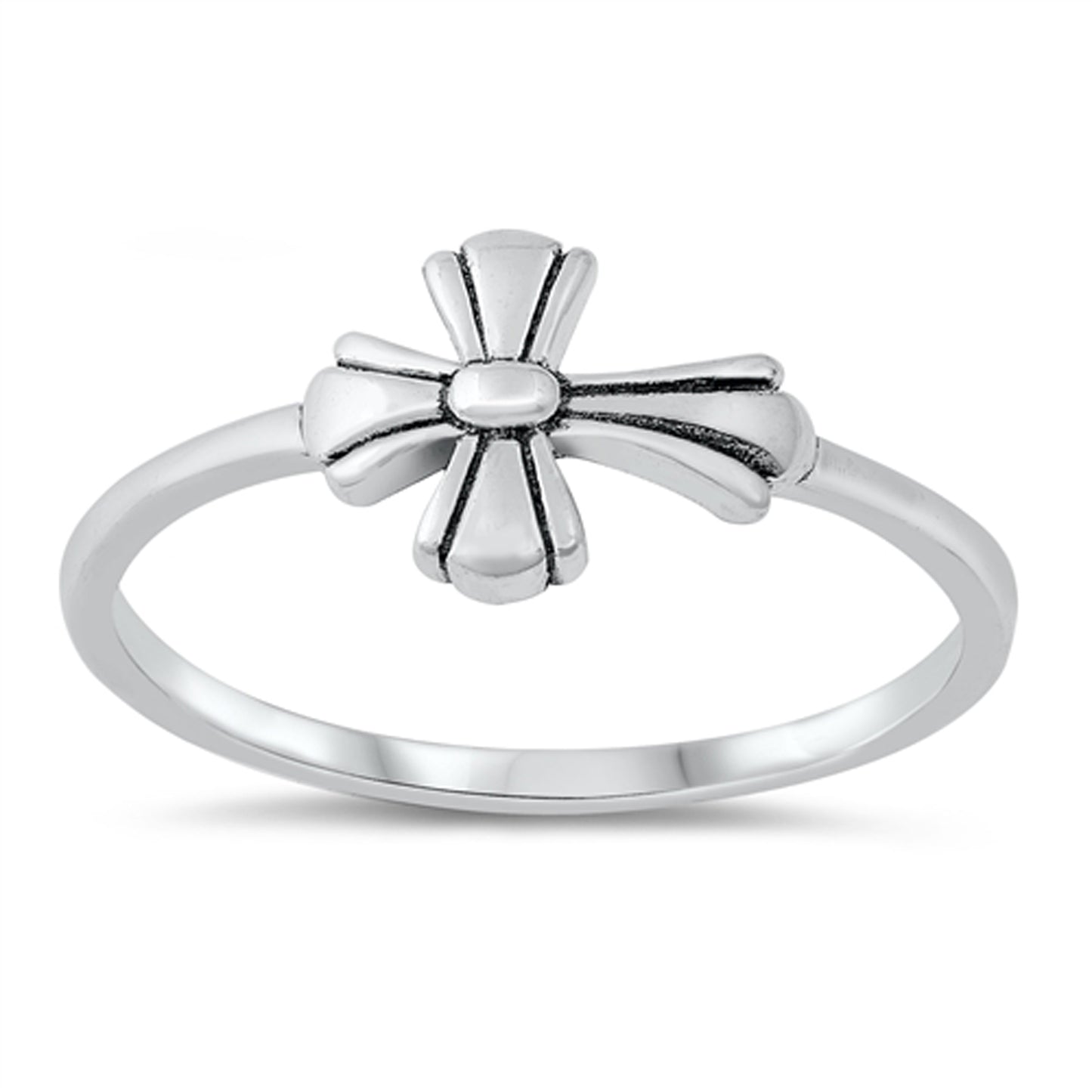 Floral Inspired Cross Ring in Sterling Silver