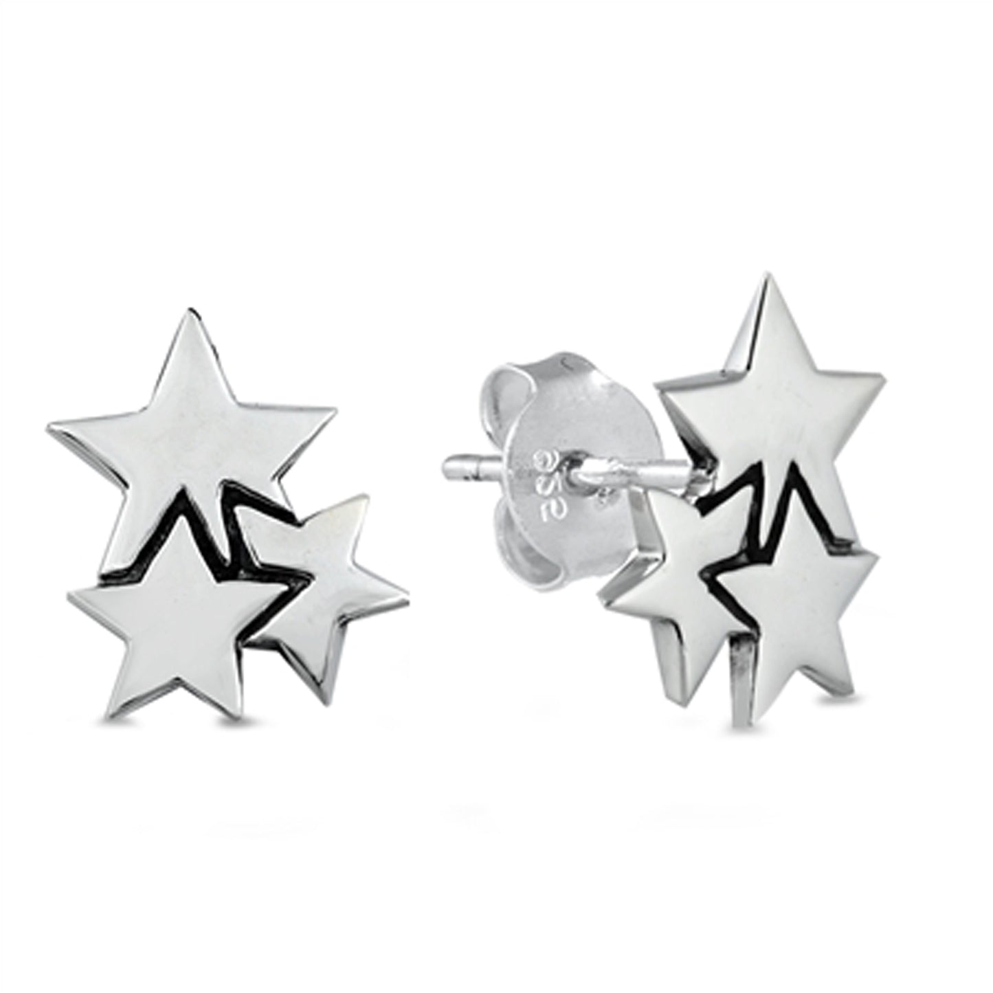 Three Joined Stars Stud Earrings in Sterling Silver