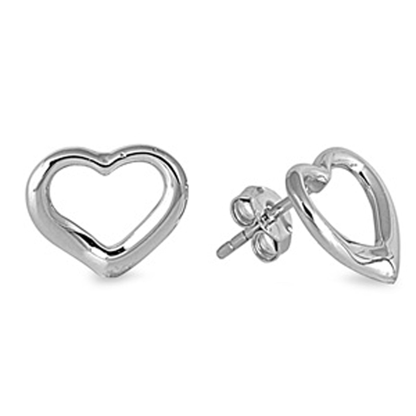 Plain Heart Frame Stud Earrings in Sterling Silver