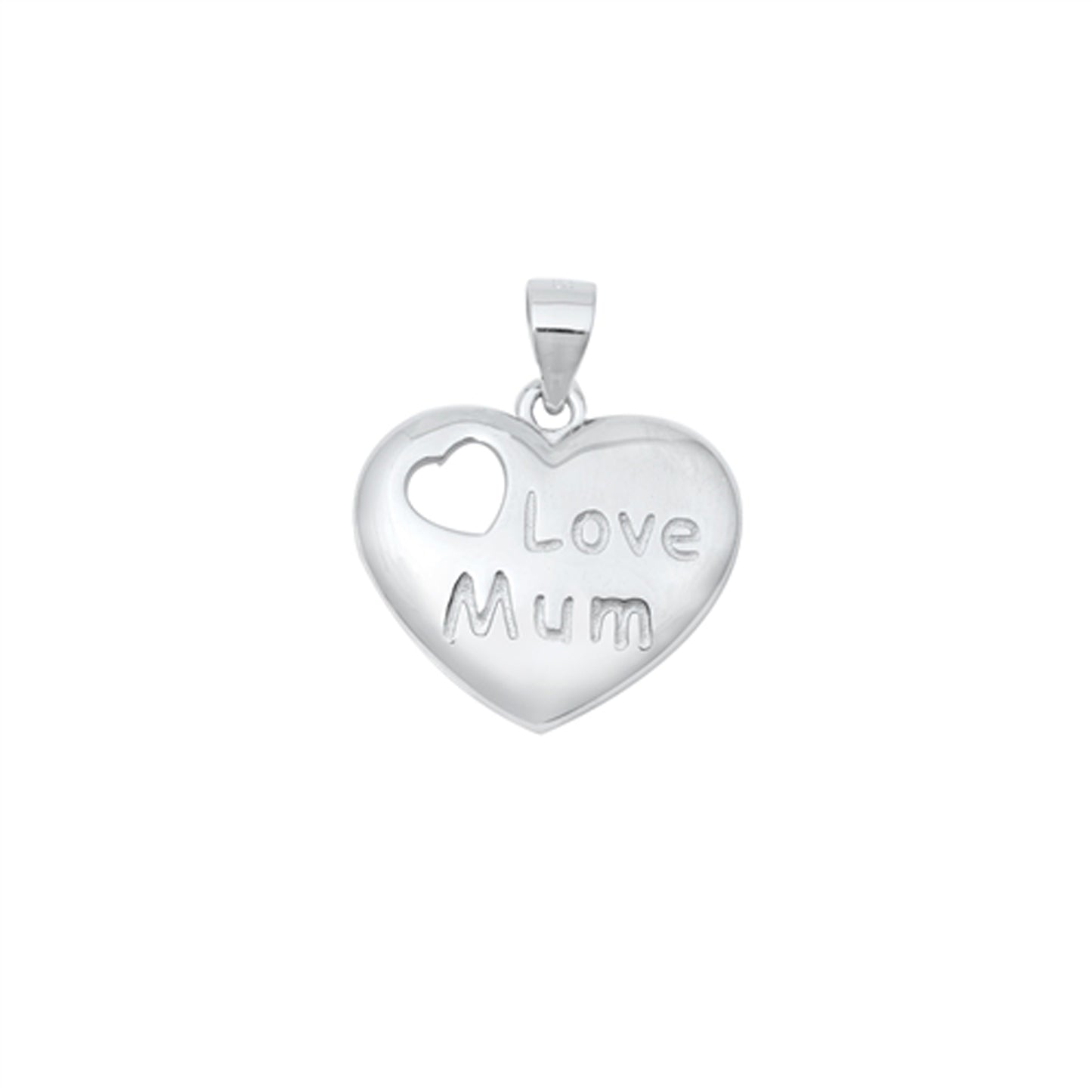 Love Mum Heart Pendant in Sterling Silver