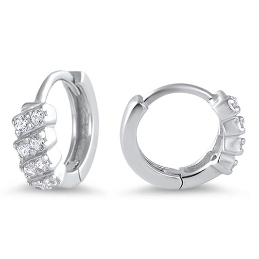 Small Huggie Earrings with Cubic Zirconia in Sterling Silver