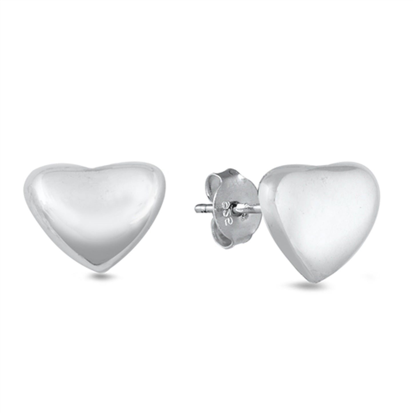 Puffed Heart Stud Earrings in Sterling Silver