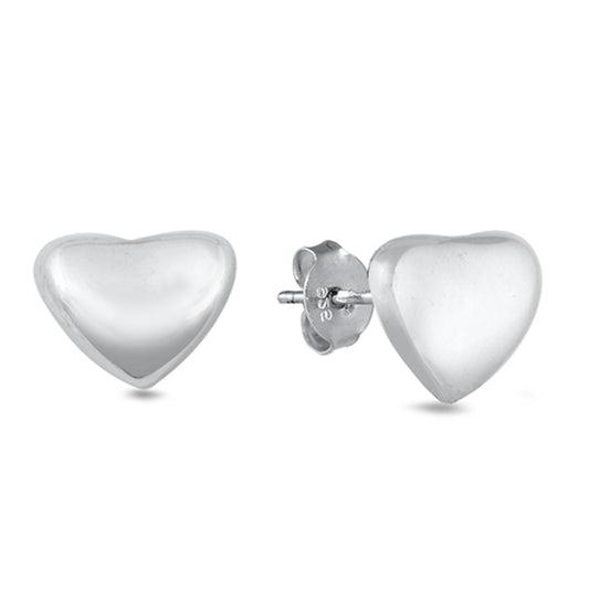 Puffed Heart Stud Earrings in Sterling Silver