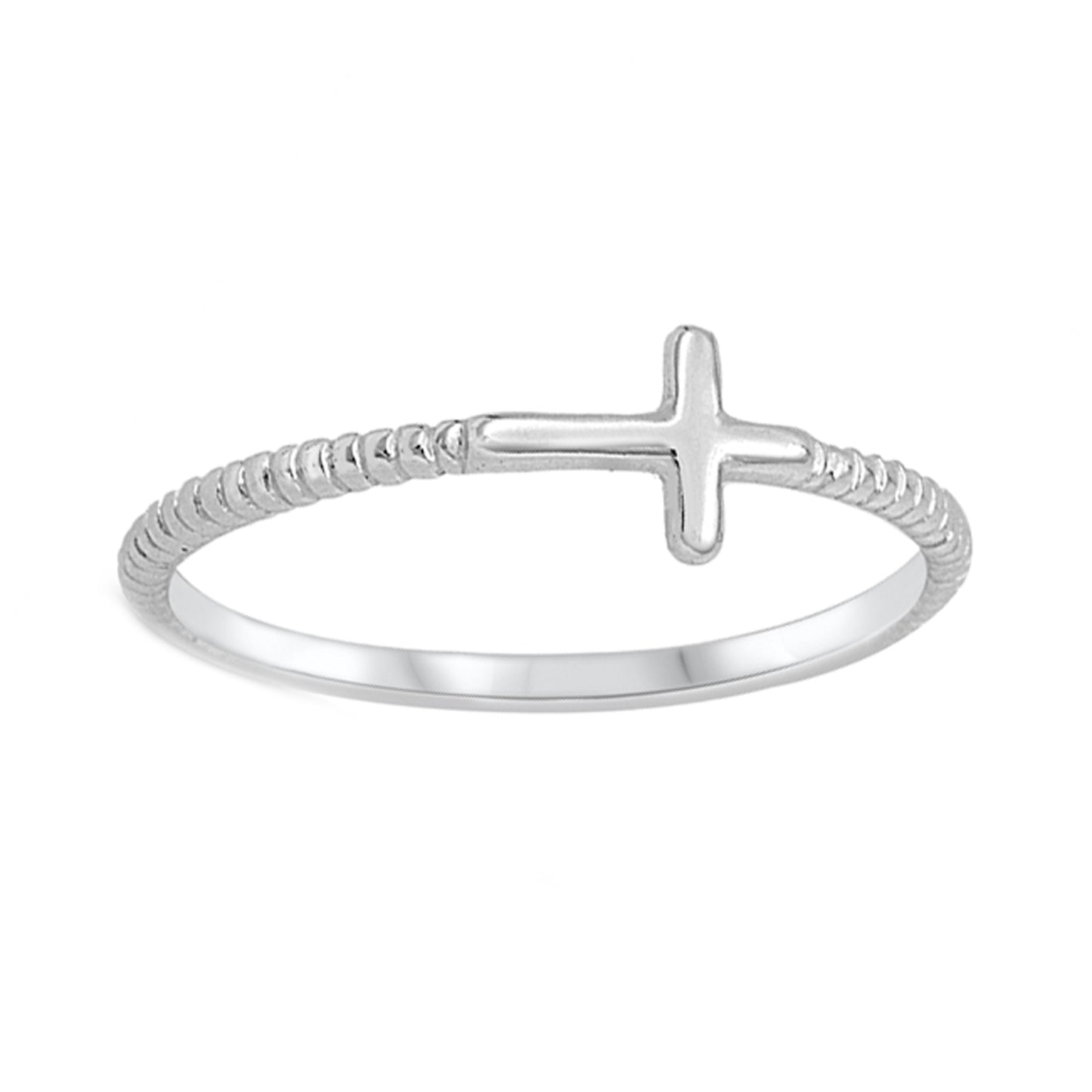 Small Sideway Cross Ribbed Minimalist Midi Ring in Sterling Silver