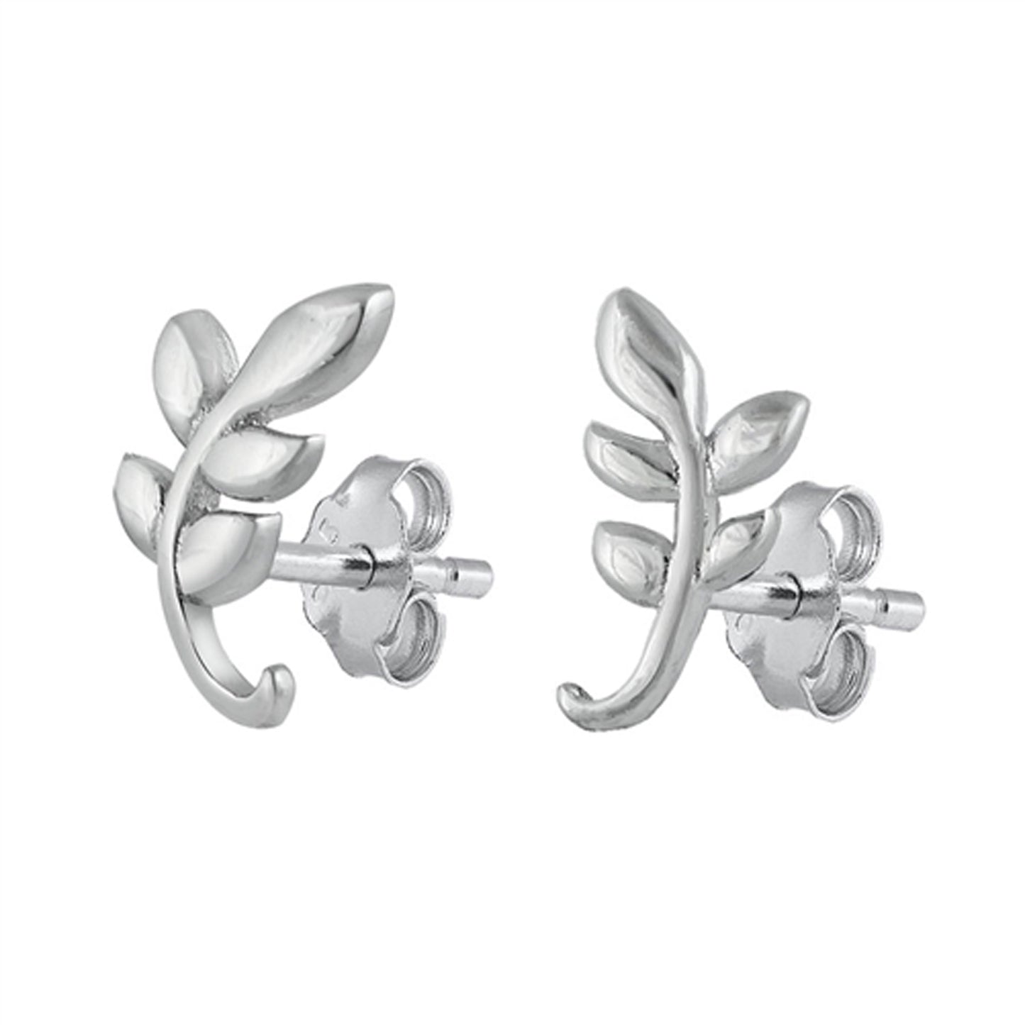 Curved Leaves Stud Earrings in Sterling Silver