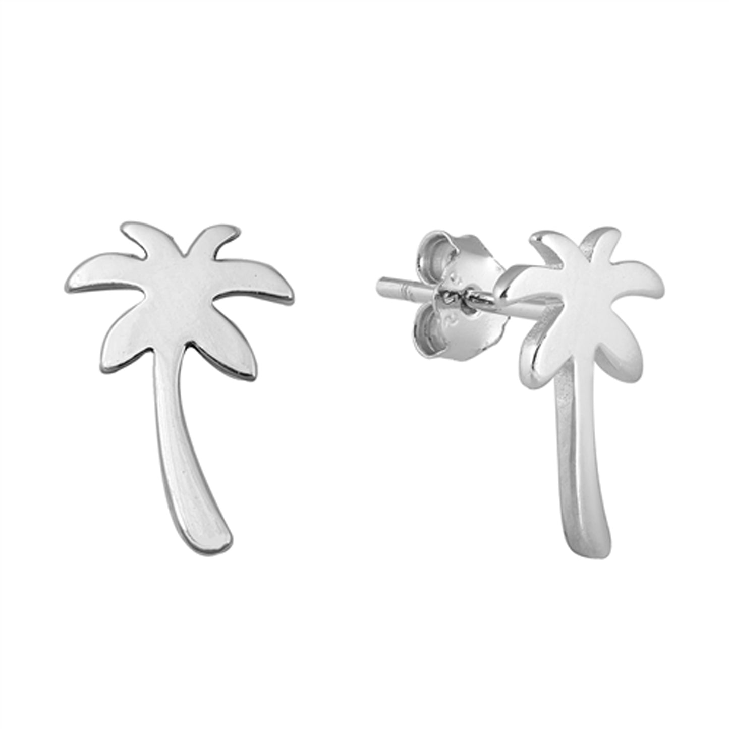 Palm Tree Stud Earrings in Sterling Silver