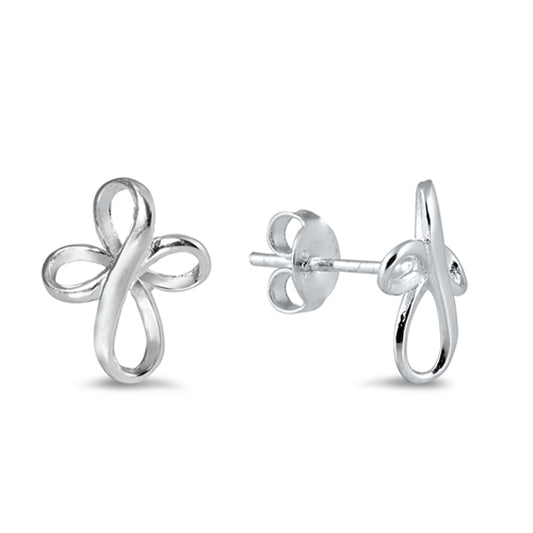 Elegant Twist Cross Stud Earrings in Sterling Silver