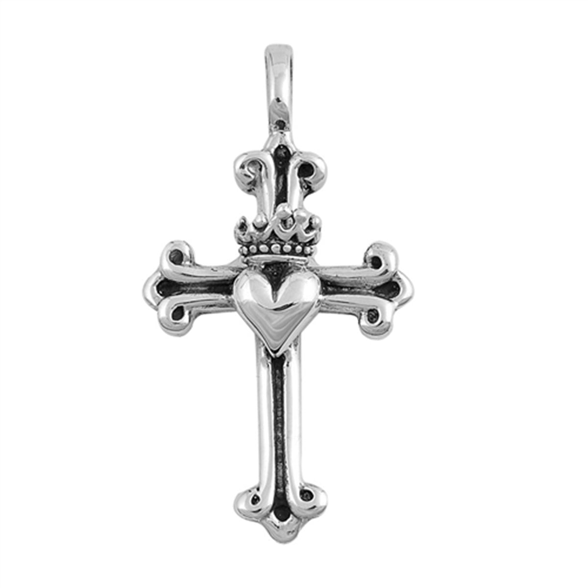 Albanian Cross with Heart Pendant in Sterling Silver