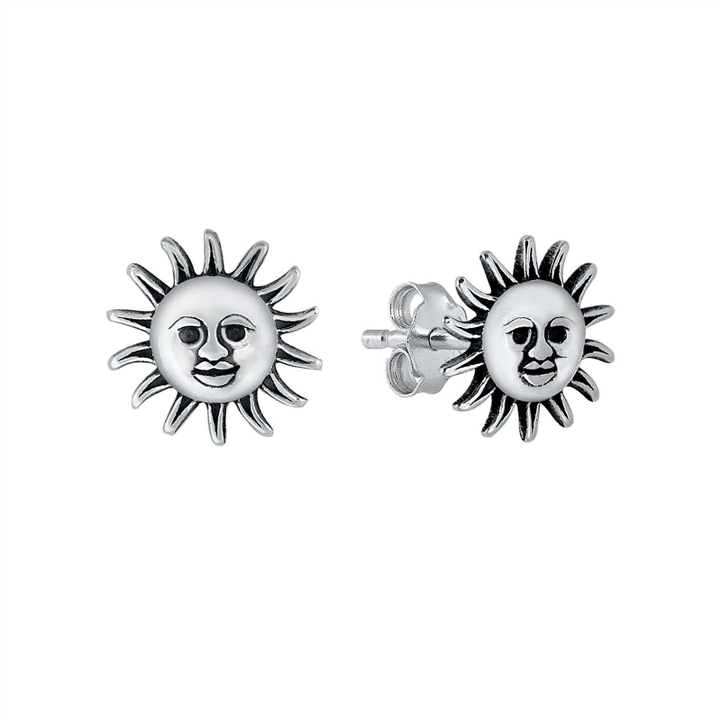 Small Sun Stud Earrings in Sterling Silver