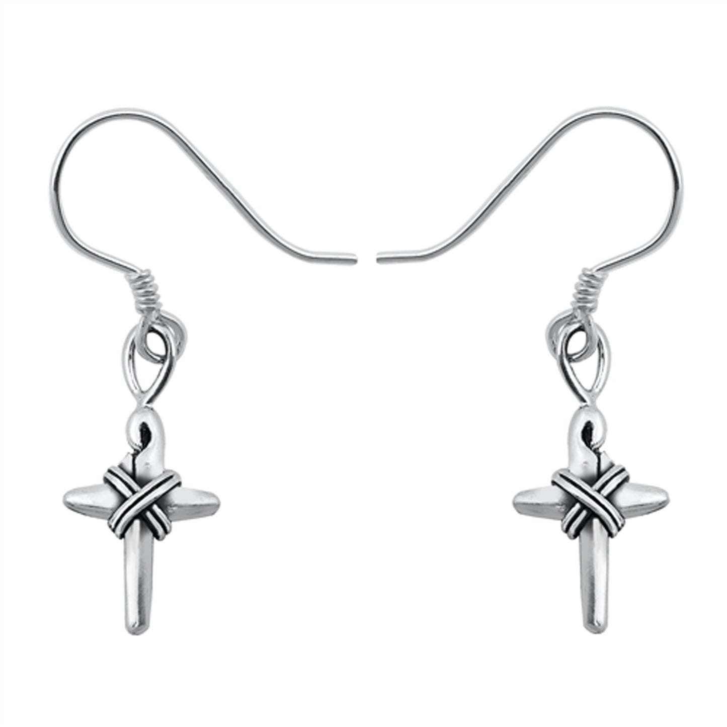 Crossover Small Cross Dangle Earrings in Sterling Silver