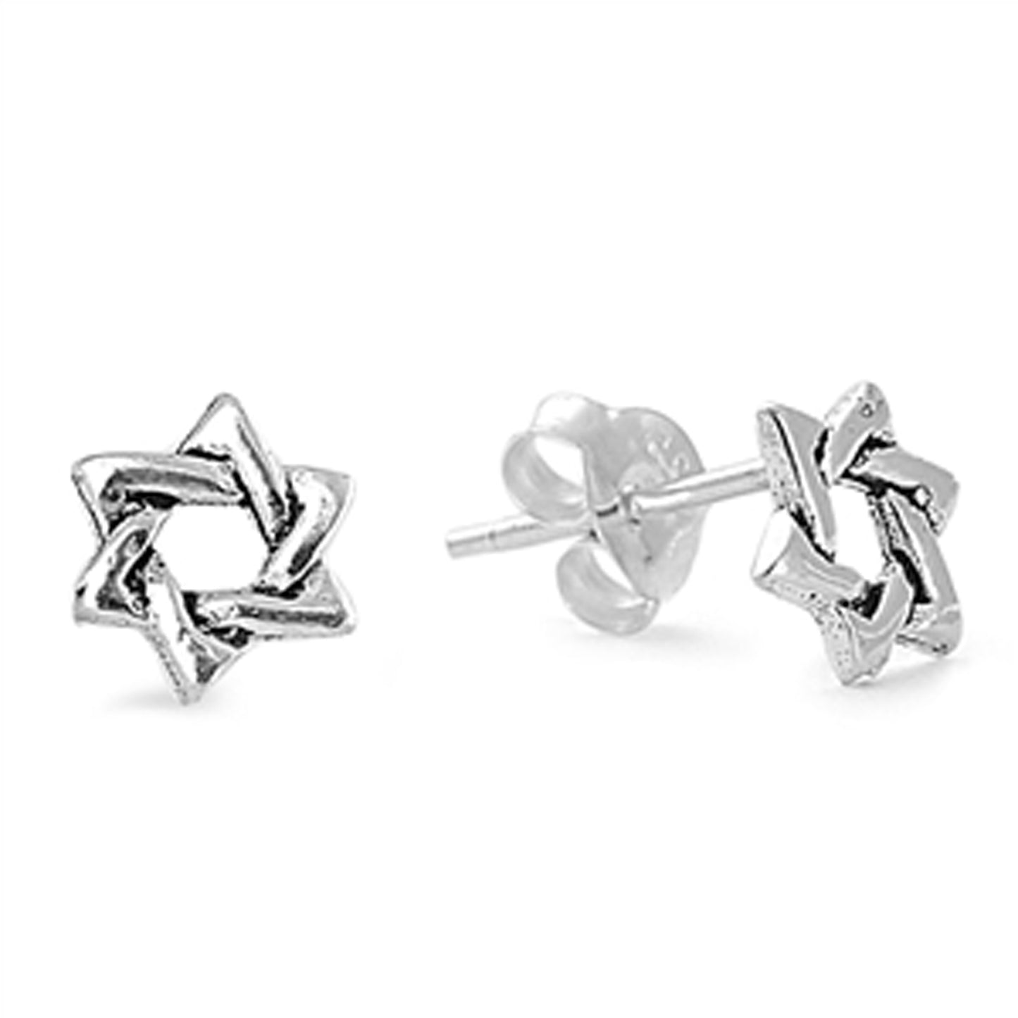 Jewish Twist Design Star of David Stud Earrings in Sterling Silver