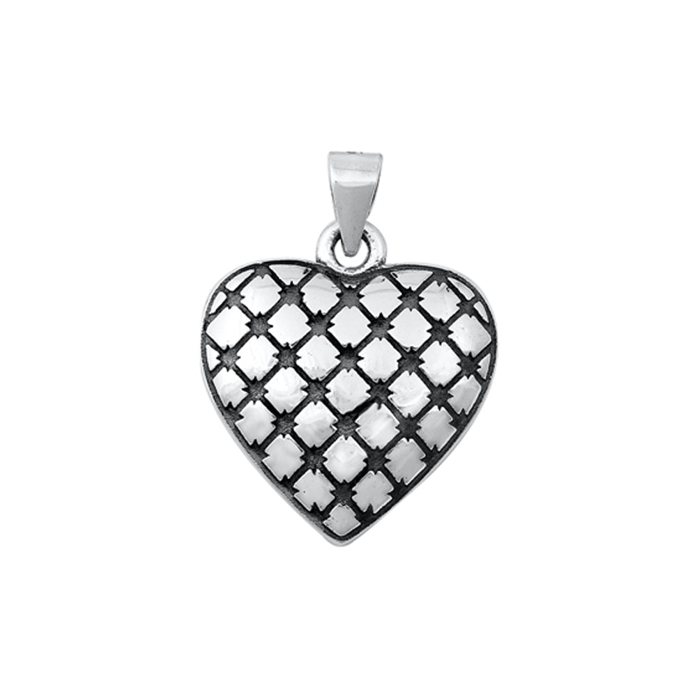 Latticework Stitched Heart Pendant in Sterling Silver