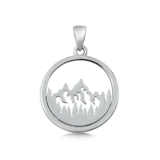 Mountain with Trees Pendant in Sterling Silver