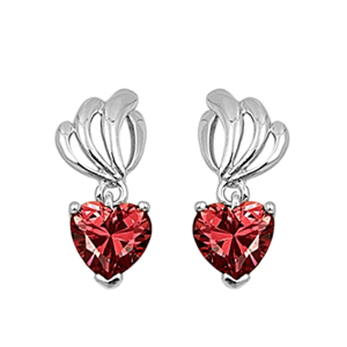 Heart Shaped January Birthstone Cubic Zirconia Short Dangle Earrings in Sterling Silver