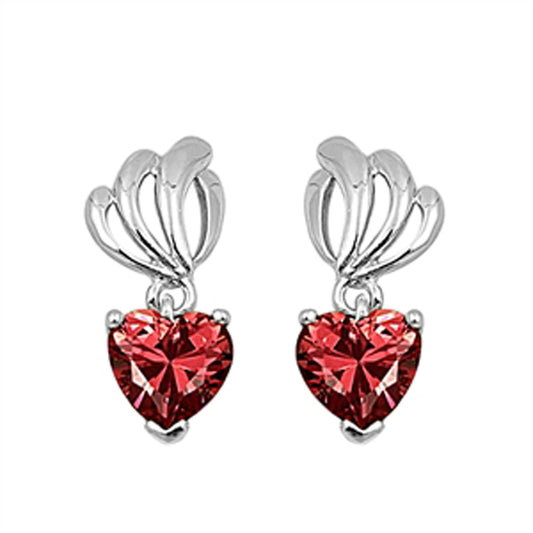 Heart Shaped January Birthstone Cubic Zirconia Short Dangle Earrings in Sterling Silver