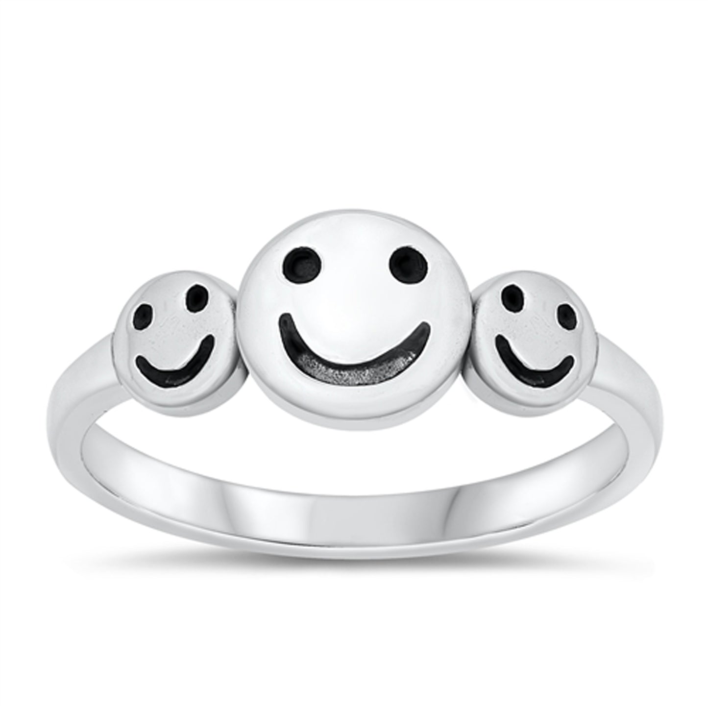 Three Happy Faces Ring in Sterling Silver