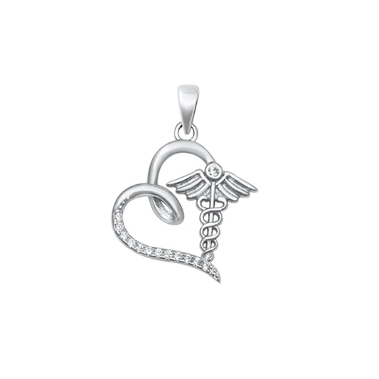 Medical Staff Symbol Heart Pendant in Sterling Silver