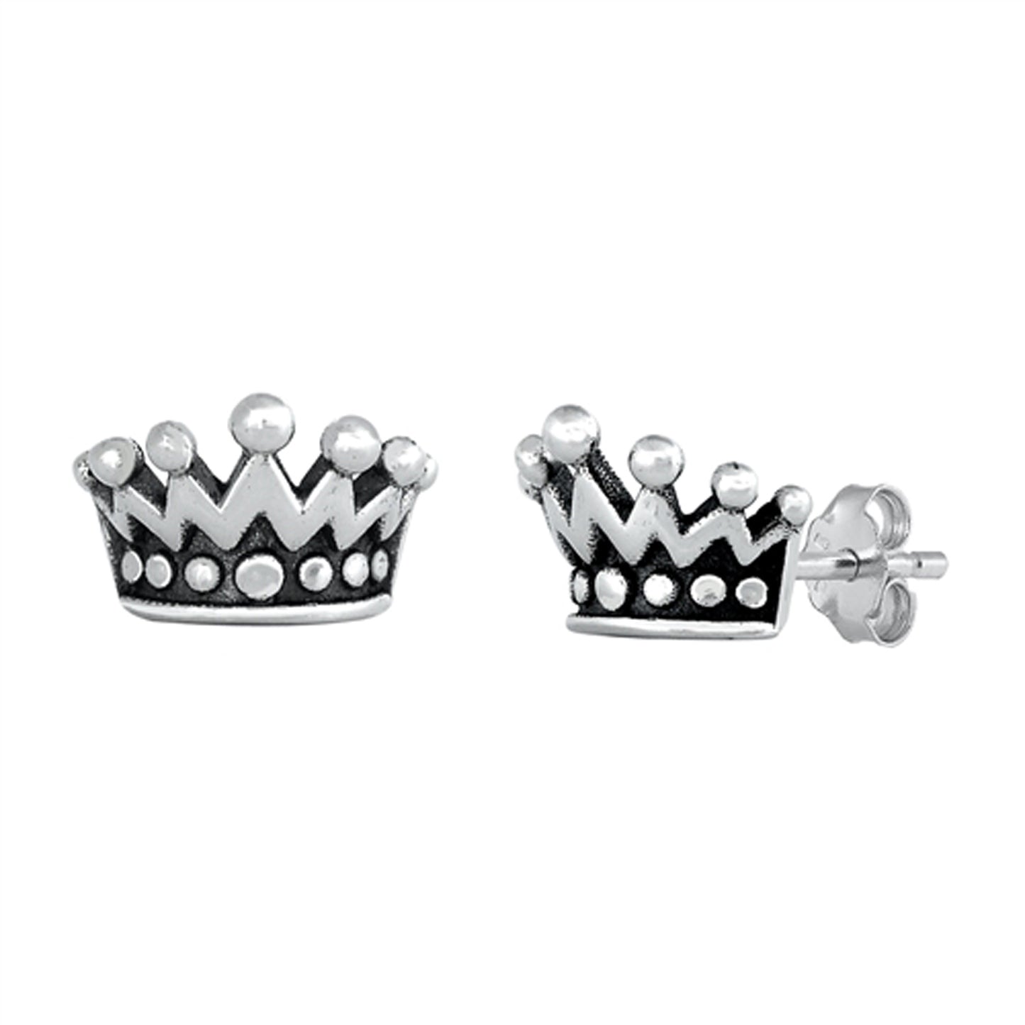 Vintage Crown Stud Earrings in Sterling Silver