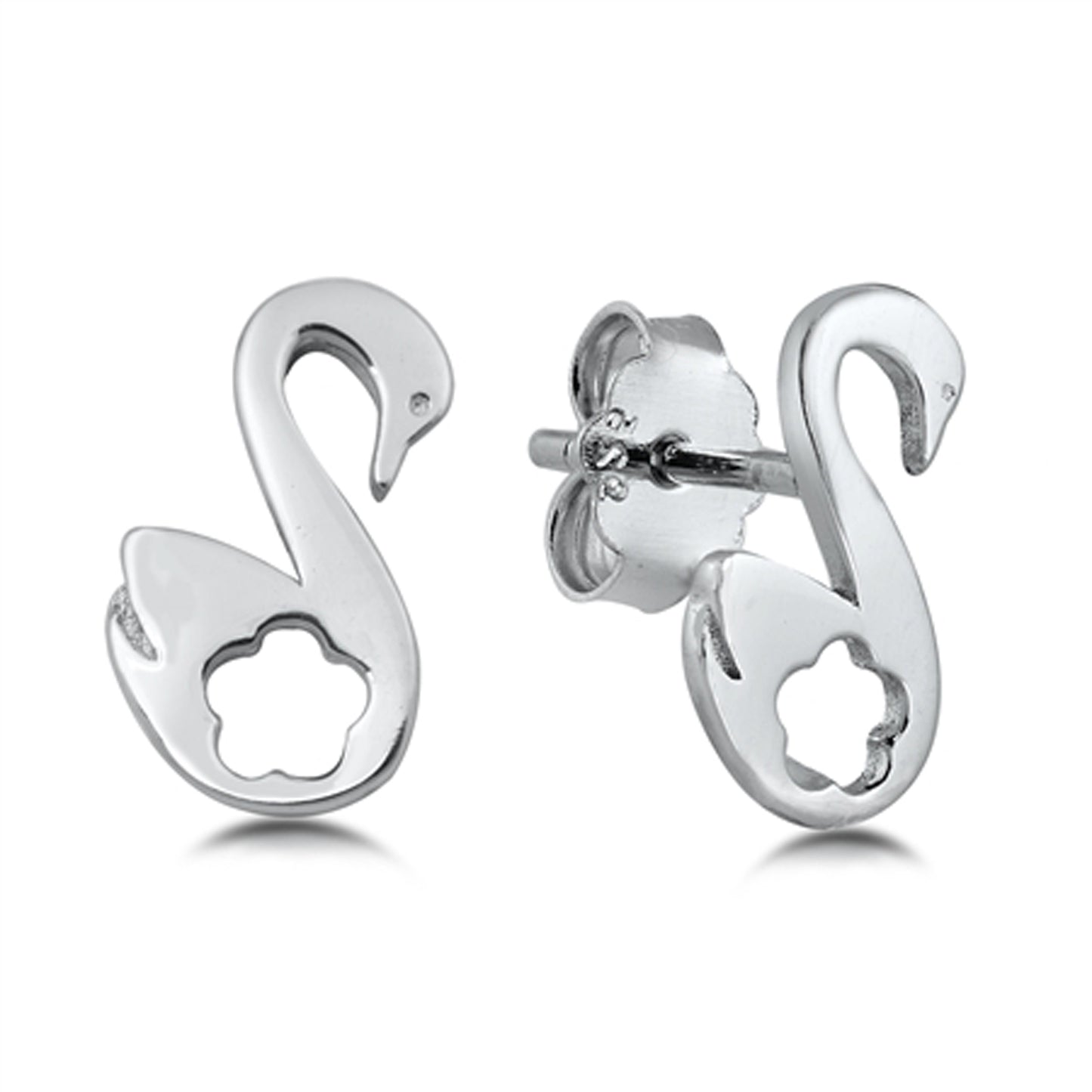 Beautiful Swan Stud Earrings in Sterling Silver