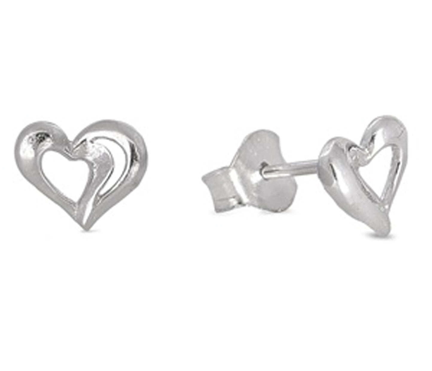 Small Heart Stud Earrings for Girls in Sterling Silver