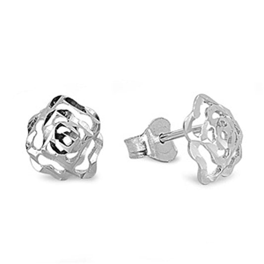 Openwork Rose Stud Earrings in Sterling Silver