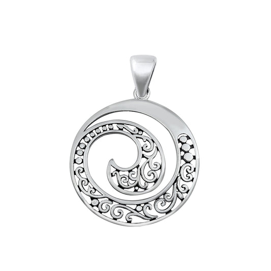 Spiral Pendant with Scroll Design in Sterling Silver