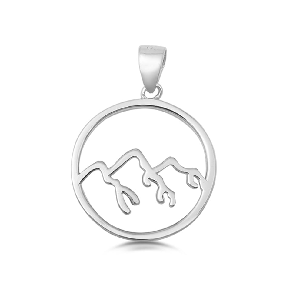 Mountain Peak Circle Pendant in Sterling Silver