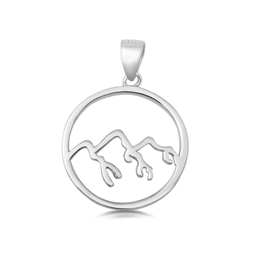 Mountain Peak Circle Pendant in Sterling Silver