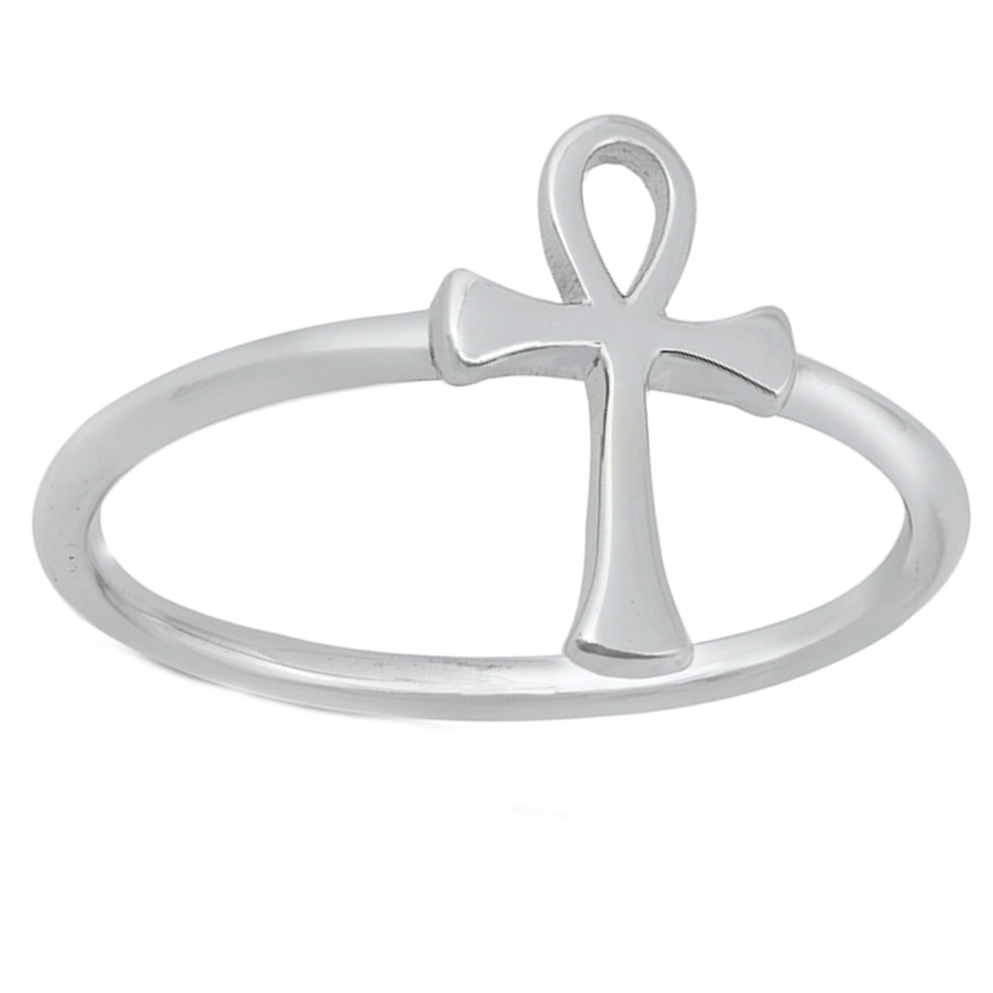 Ankh Cross Minimalist Ring in Sterling Silver